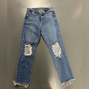 Joe’s Jeans. The Smith. High-rise straight ankle with holes in the knees.